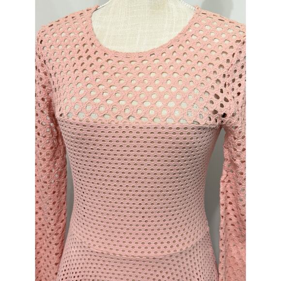 New BCBG Max Azria Kyla Whisper Pink LS Crochet Fit & Flare Dress Small S $198 - Picture 2 of 5